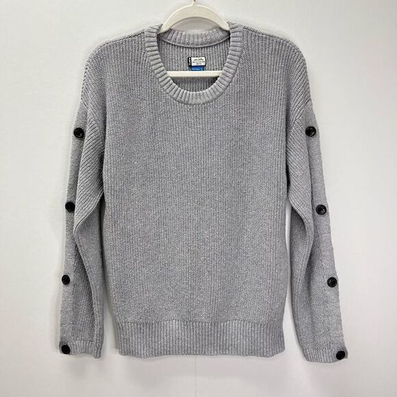 Kavu Lena Pullover Knit Sweater Light Gray Long Button Sleeves Scoop Neck Size S - Picture 1 of 5